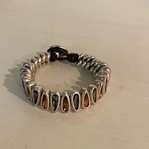 UNO de 50 bracelet. Sterling silver, rhinestones, and leather